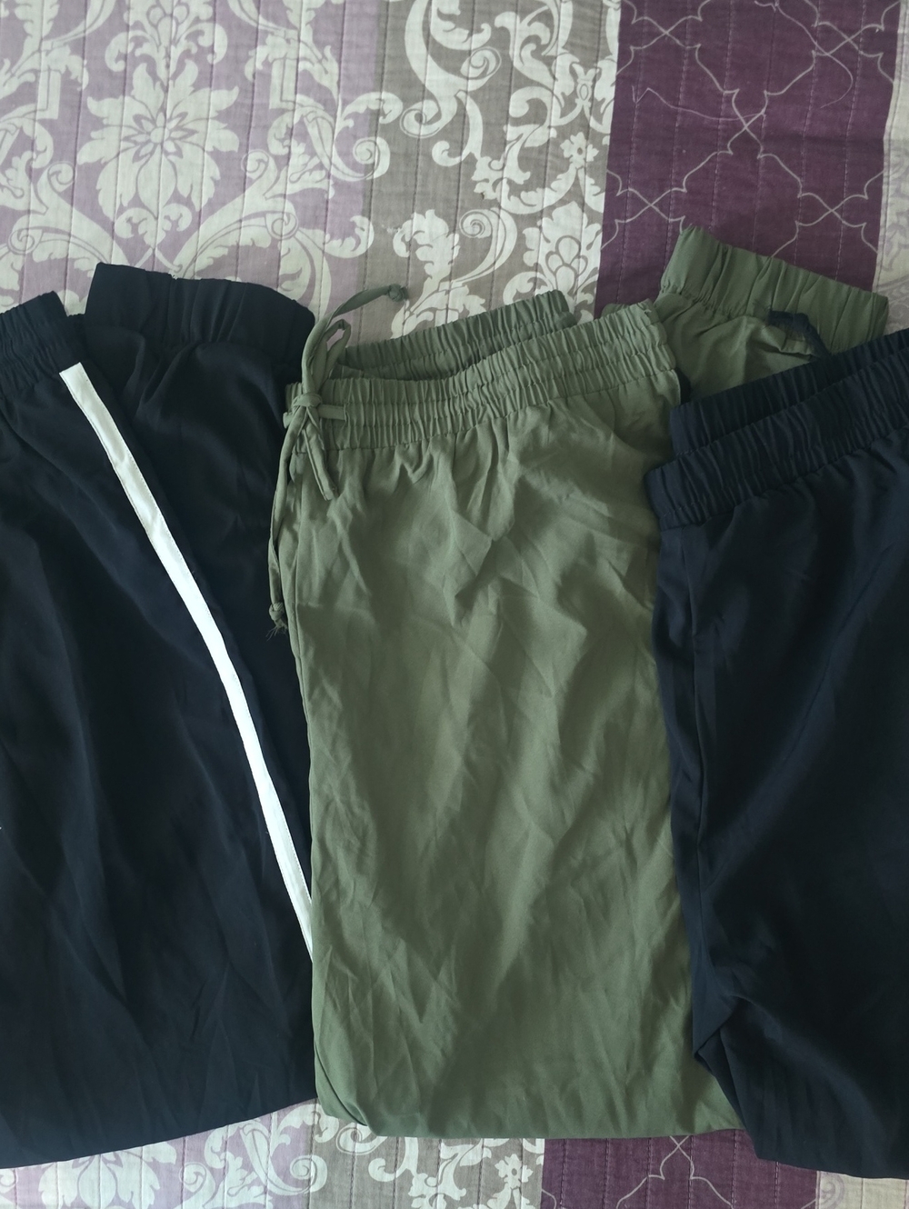 3 Francesca Jogging Pants, 2 Black & 1 Olive Drawstring Adjust Waist Large New